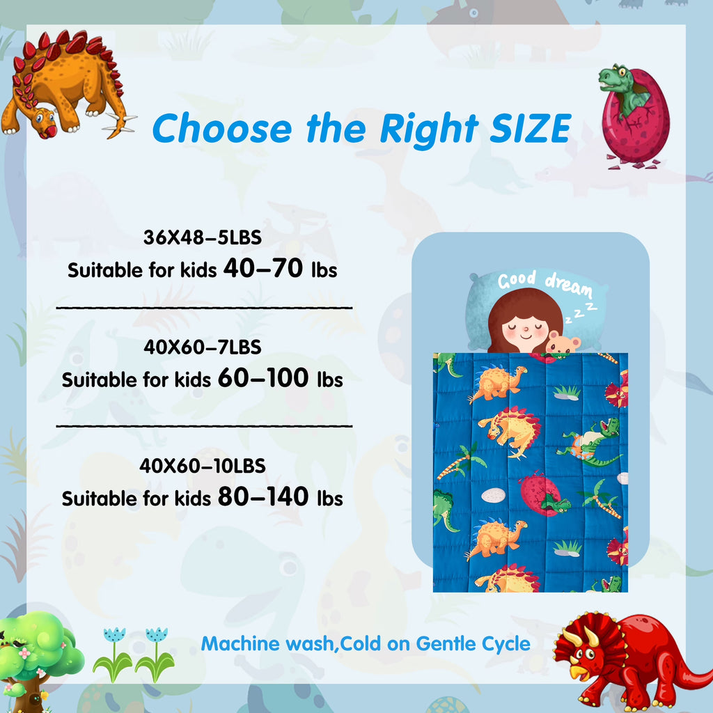 Kids Weighted Blanket 5Lbs, 36.2"X48.2" Toddler Weighted Blanket for Sleep & Calming, Breathable Heavy Blanket for Children, Dinosaur