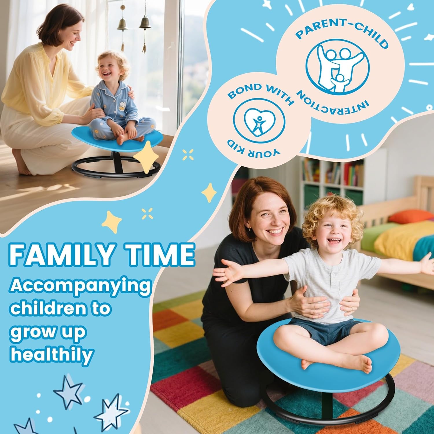 Sensory Spinning Chair for Kids with Autism & ADHD - Azure Rounded Design