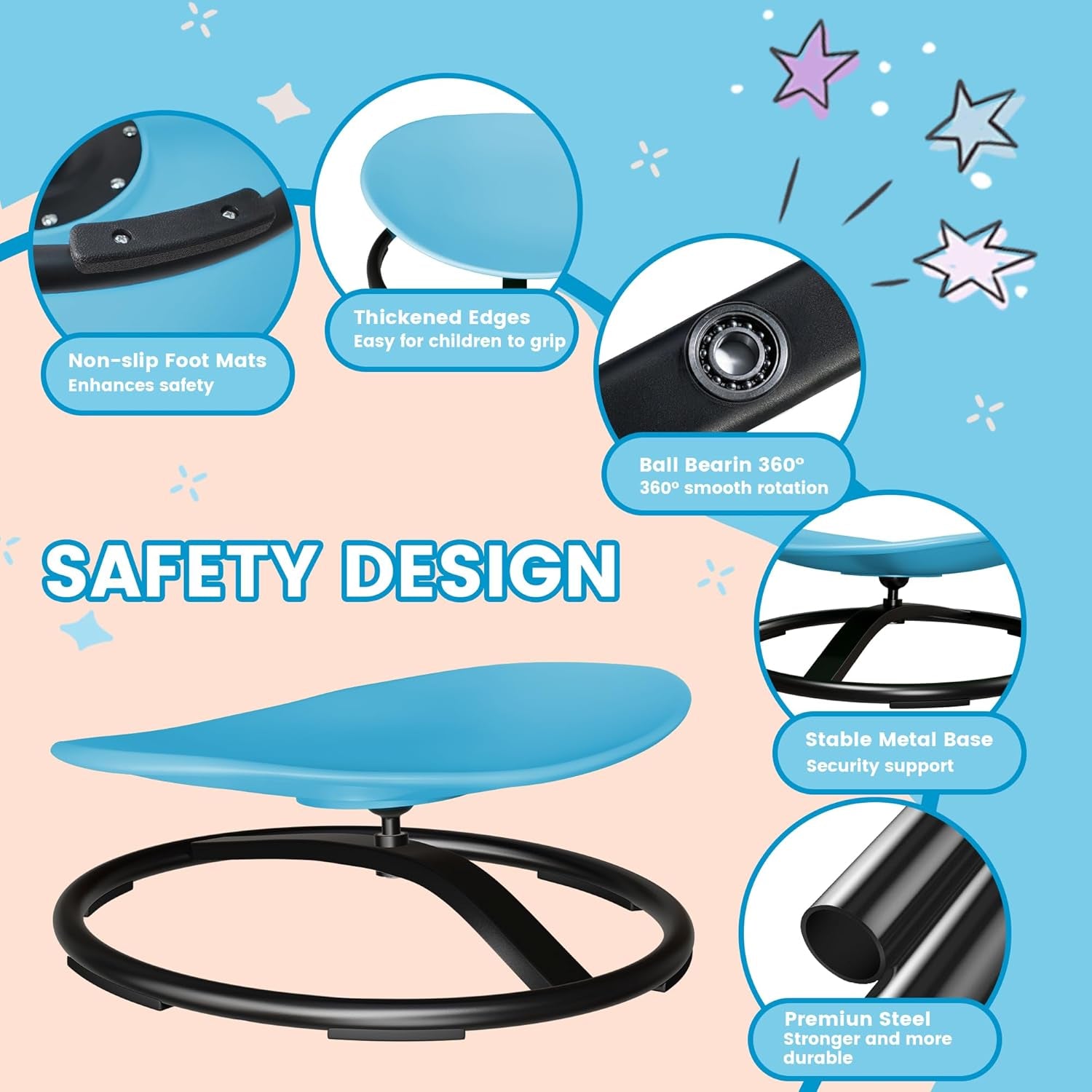 Sensory Spinning Chair for Kids with Autism & ADHD - Azure Rounded Design