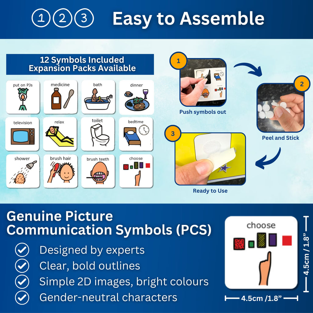 Evening Routine Chart – Visual Cards Evening Timetable Checklist Compatible with PECS Symbols and Boardmaker PCS Software (For ADHD, ASD, Autism, Kids, Children, Toddlers)