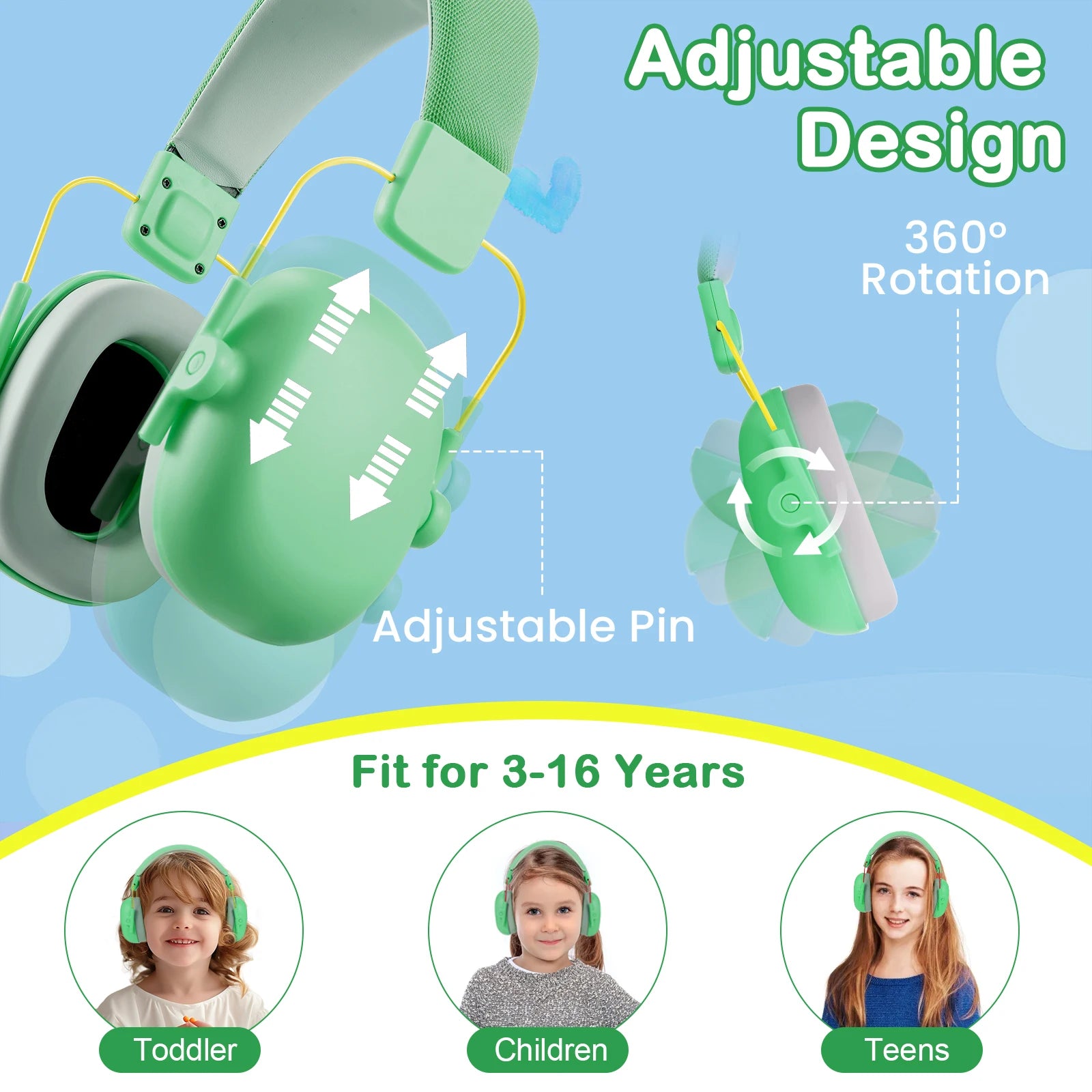 YHKEMA Noise Cancelling Headphones for Kids, SNR 27Db Safety Noise Reduction Ear Muffs for Autism Sensory &Concentration Aid