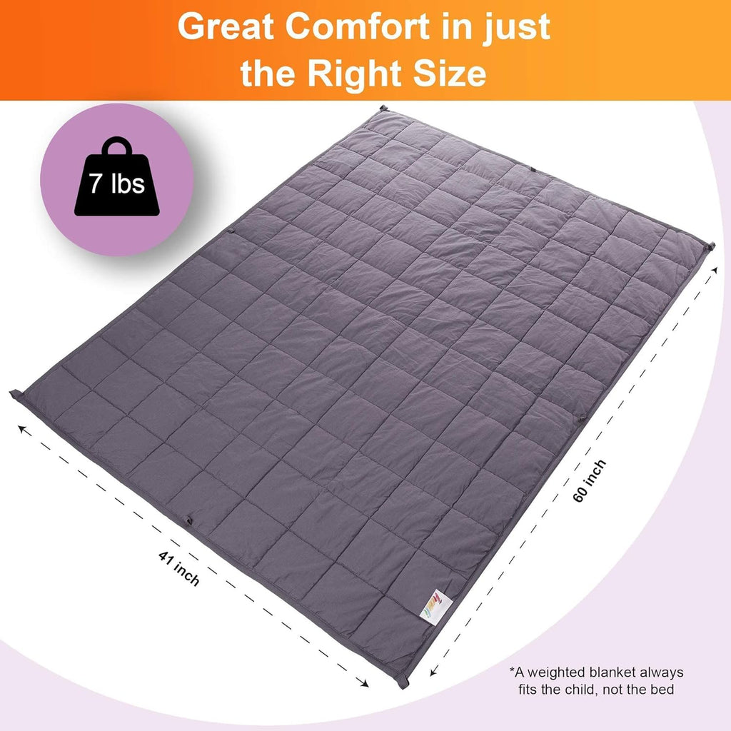 Super-Soft Kids Weighted Blanket 7 Pounds - Easy to Clean, Washable Minky Cover - 41X60 Inches Child Heavy Blanket for Girls and Boys Small