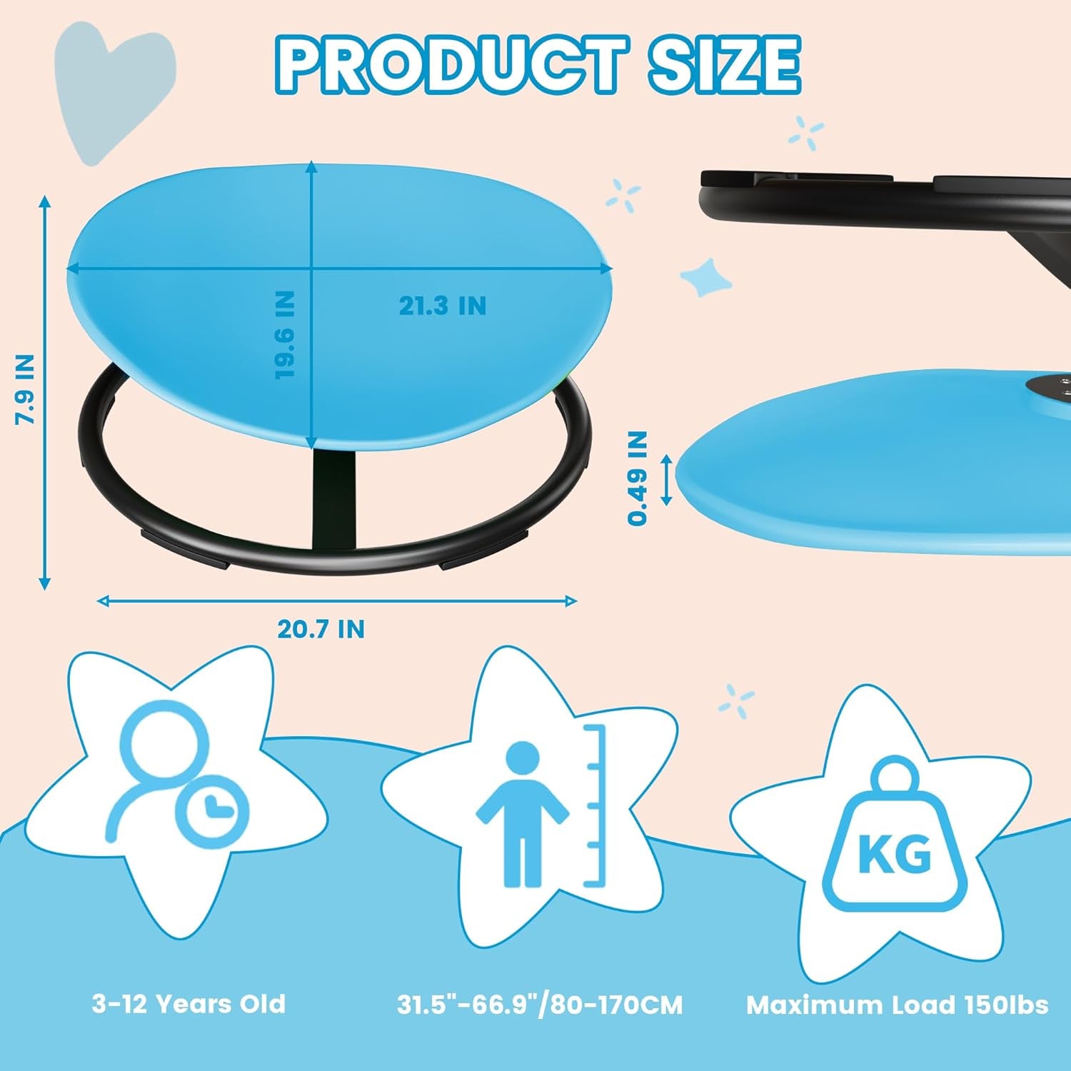 Sensory Spinning Chair for Kids with Autism & ADHD - Azure Rounded Design